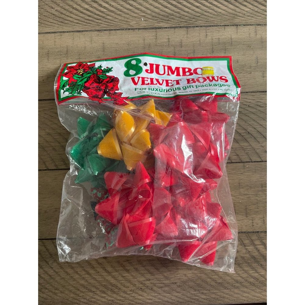 Holiday Jumbo Velvet Bows Vintage Set of 8